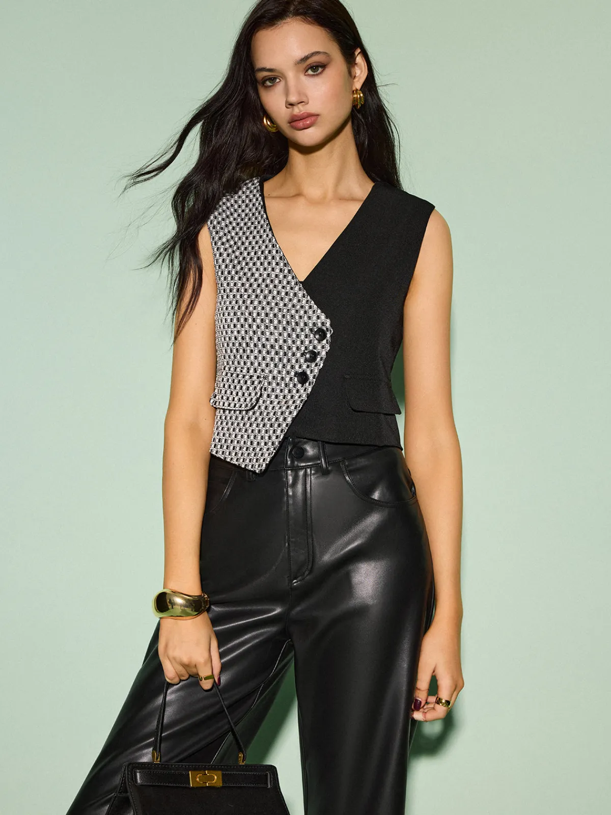 Clearance Color Block Criss Cross Button Vest Vests|Outerwear