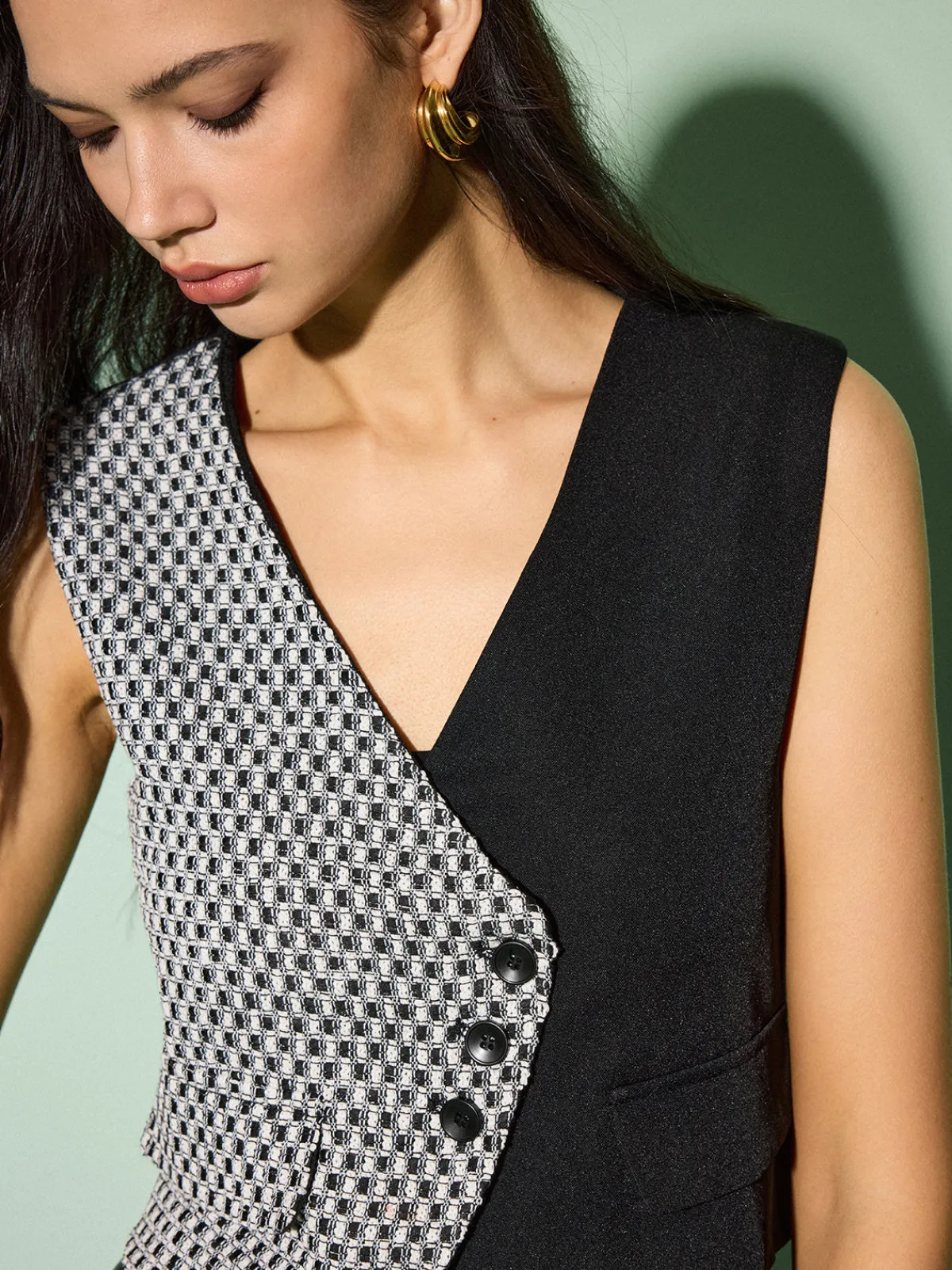 Clearance Color Block Criss Cross Button Vest Vests|Outerwear