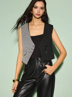 Clearance Color Block Criss Cross Button Vest Vests|Outerwear