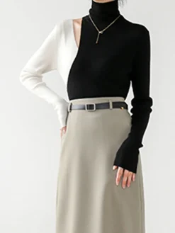 Hot Color Block Cutout Knit Top Sweater Tops|Sweaters & Cardigans