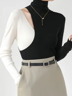 Hot Color Block Cutout Knit Top Sweater Tops|Sweaters & Cardigans
