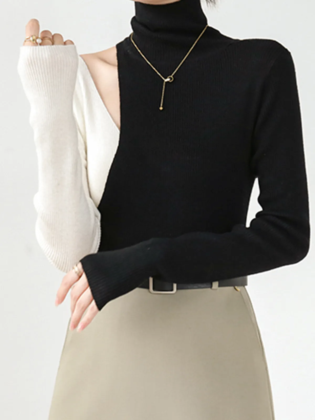 Hot Color Block Cutout Knit Top Sweater Tops|Sweaters & Cardigans