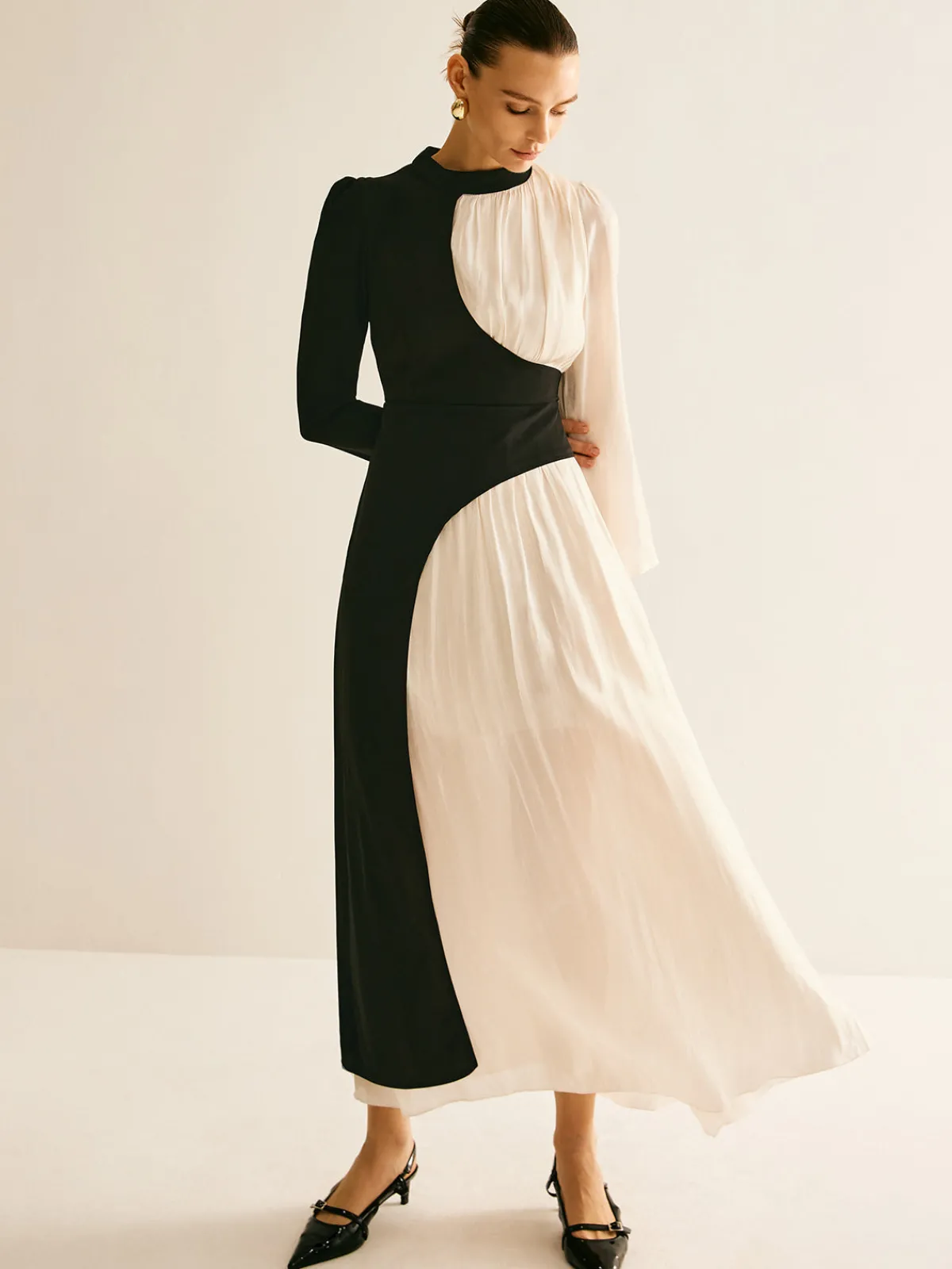 Outlet Color Block Drawstring Dress Black Dresses|Casual Dresses