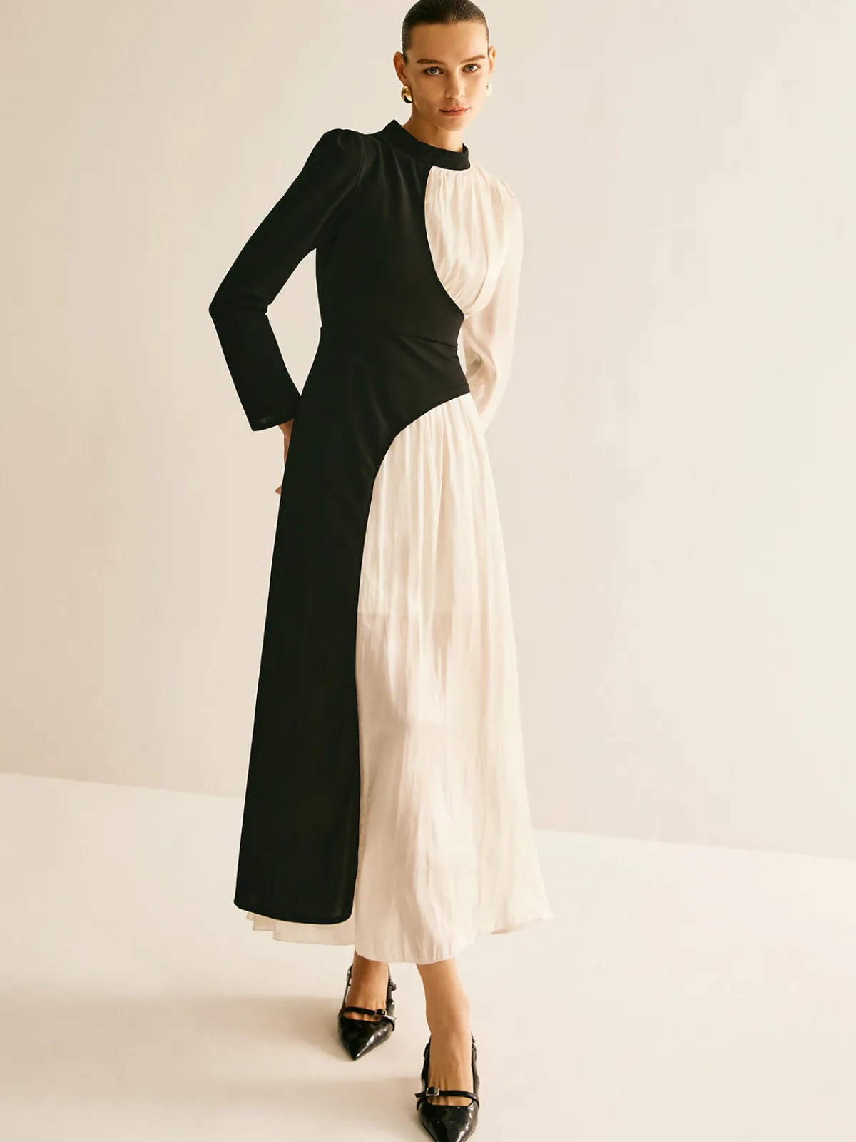 Outlet Color Block Drawstring Dress Black Dresses|Casual Dresses