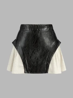 Clearance Color Block Faux Leather Mini Skirt Skirts|Bottoms