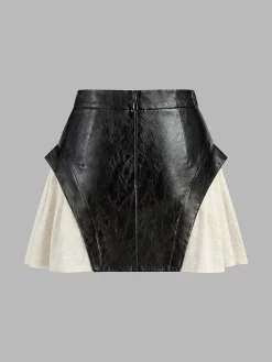 Clearance Color Block Faux Leather Mini Skirt Skirts|Bottoms
