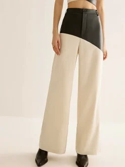 Color Block Faux Leather Pants Pants|Matching Sets