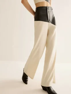 Color Block Faux Leather Pants Pants|Matching Sets