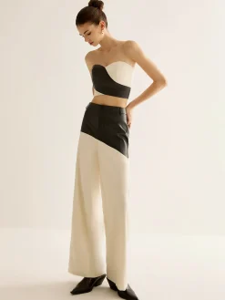 Color Block Faux Leather Pants Pants|Matching Sets
