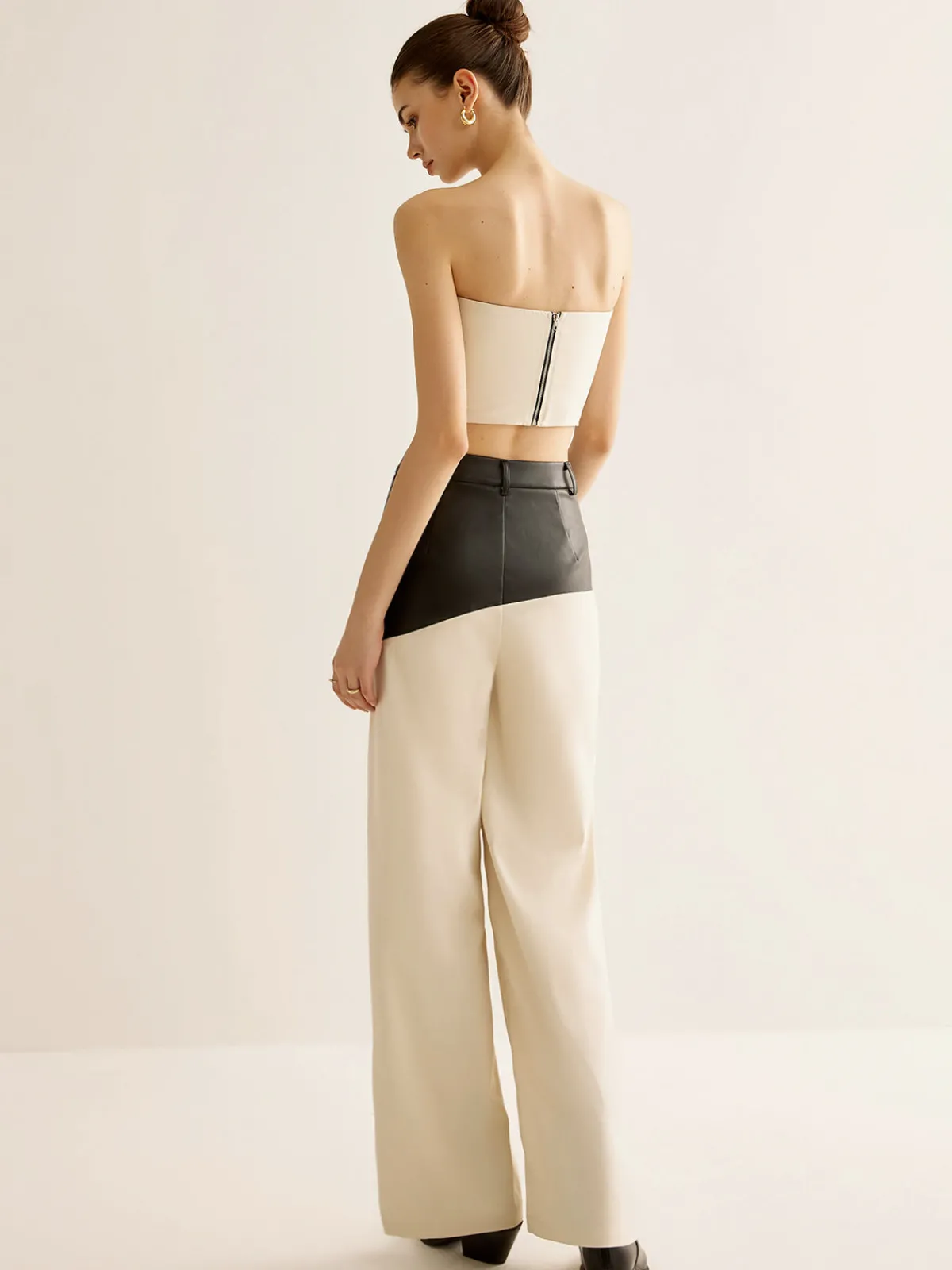 Color Block Faux Leather Pants Pants|Matching Sets