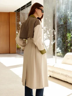 Color Block Faux Leather Trench Coat Outerwear|Tops