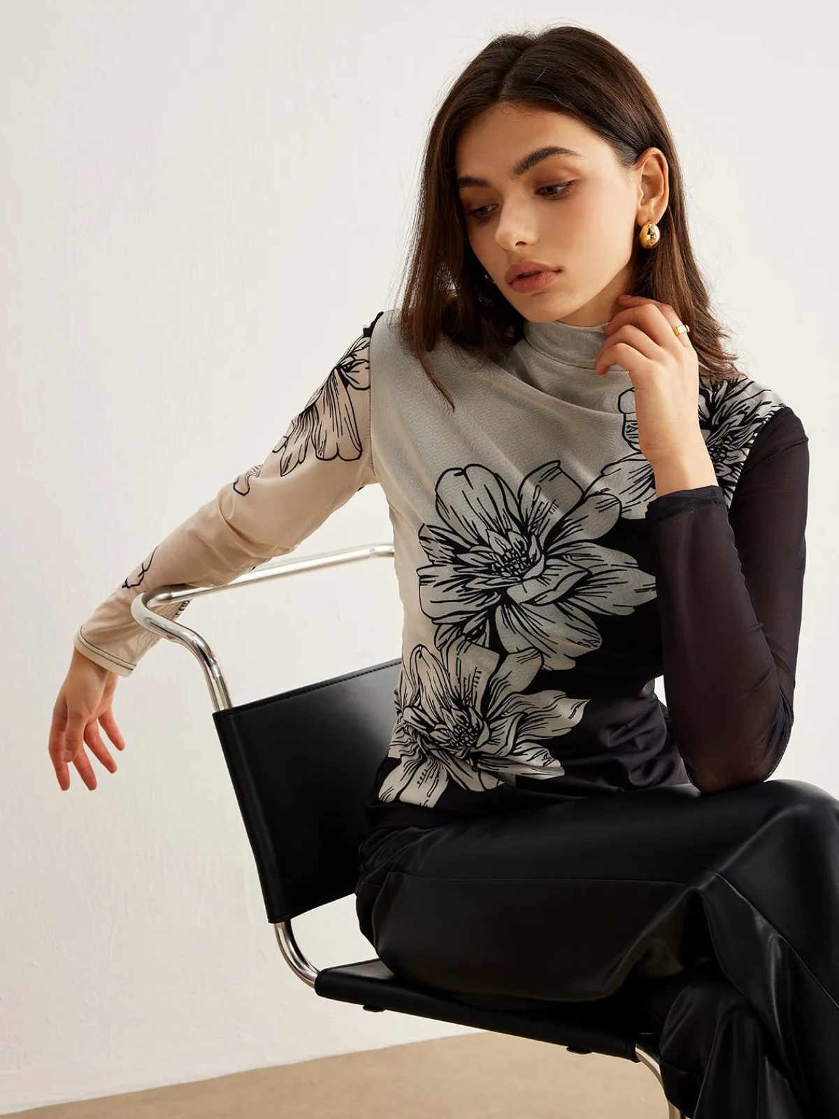 Color Block Floral Mesh Top T-shirts|Tops