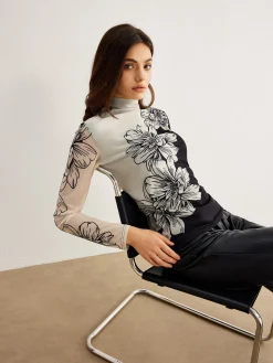 Color Block Floral Mesh Top T-shirts|Tops
