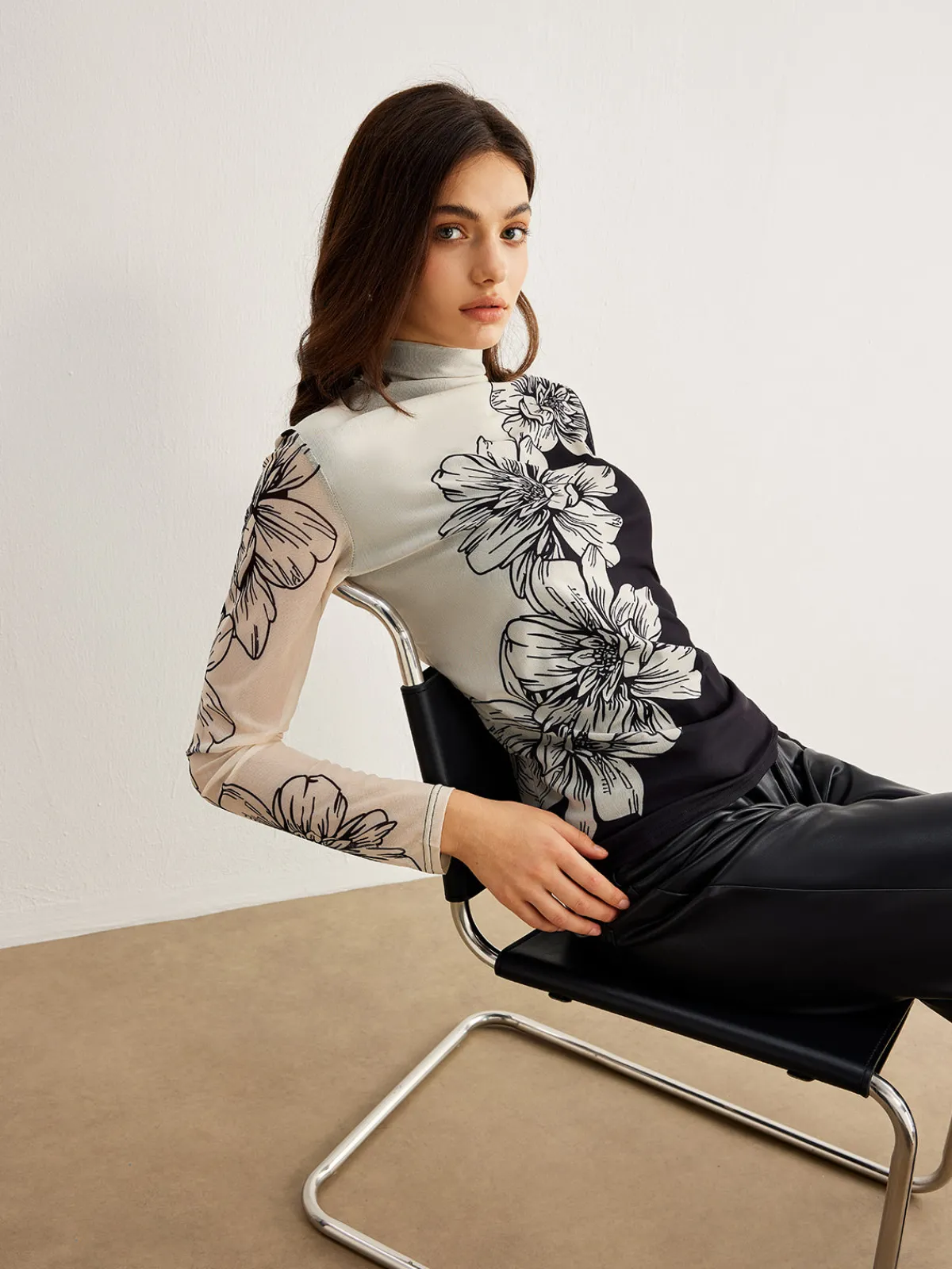 Color Block Floral Mesh Top T-shirts|Tops
