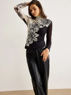 Color Block Floral Mesh Top T-shirts|Tops