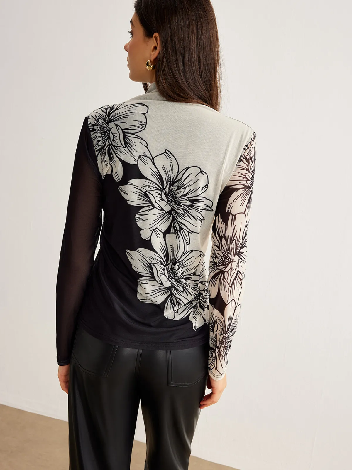 Color Block Floral Mesh Top T-shirts|Tops