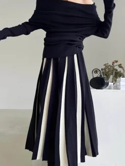 Best Color Block Knit Midi Skirt Skirts|Knitwear