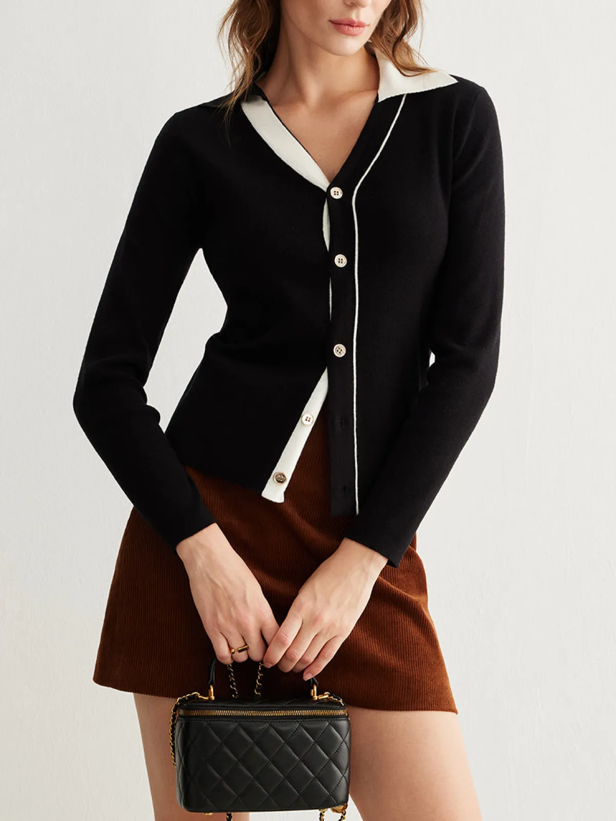 Sale Color Block Lapel Button Cardigan Cardigans|Sweaters & Cardigans