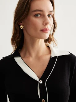 Sale Color Block Lapel Button Cardigan Cardigans|Sweaters & Cardigans
