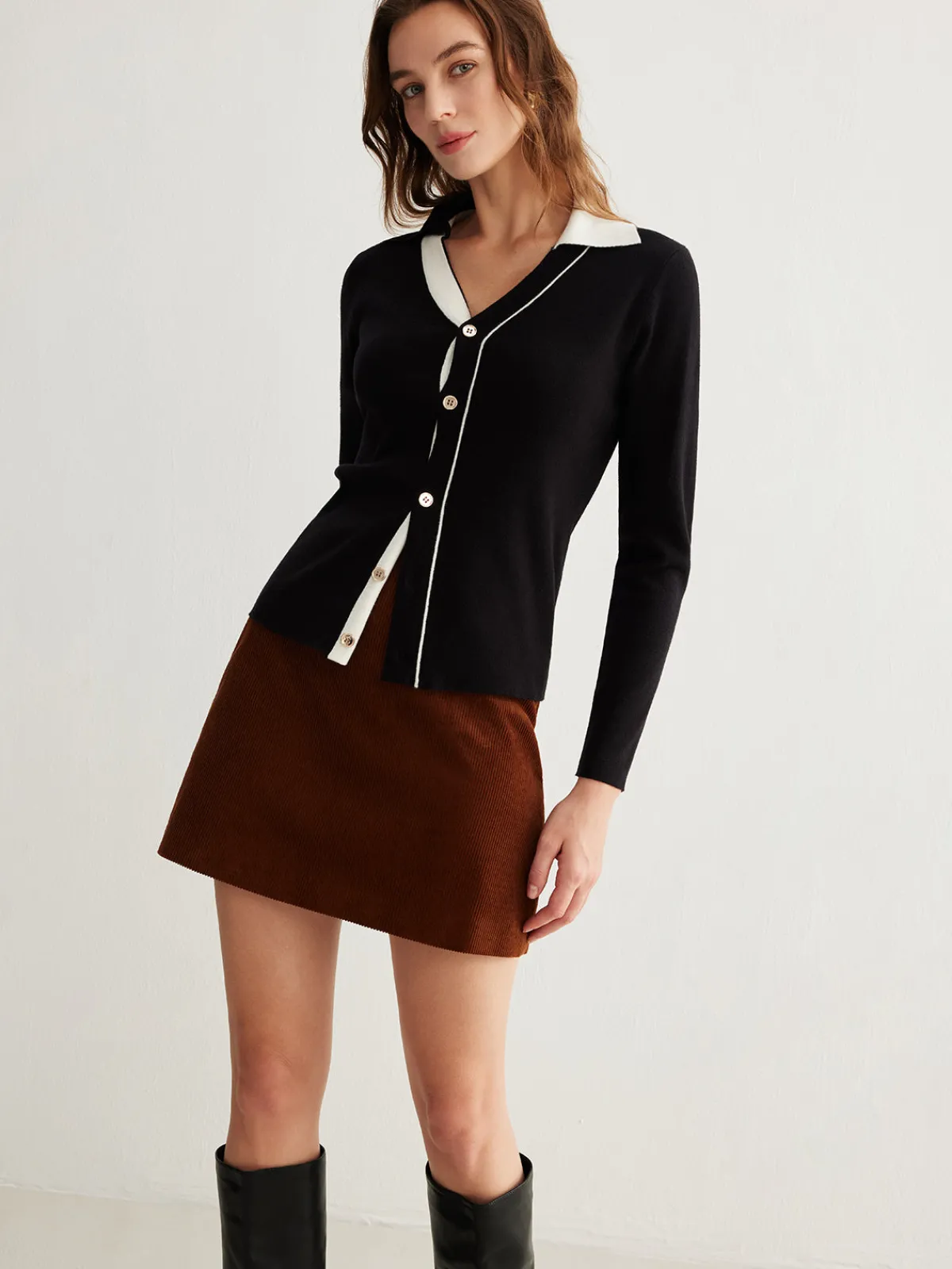 Sale Color Block Lapel Button Cardigan Cardigans|Sweaters & Cardigans