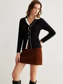 Sale Color Block Lapel Button Cardigan Cardigans|Sweaters & Cardigans