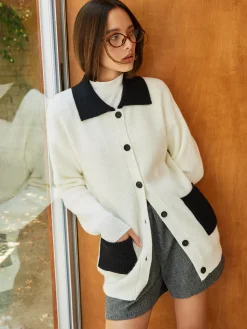 Clearance Color Block Lapel Oversize Cardigan Cardigans|Sweaters & Cardigans