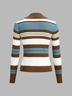 New Color Block Lapel Slim Cardigan Cardigans|Sweaters & Cardigans