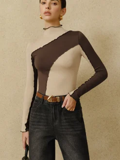 Clearance Color Block Lettuce Trim Jersey Top T-shirts|Tops