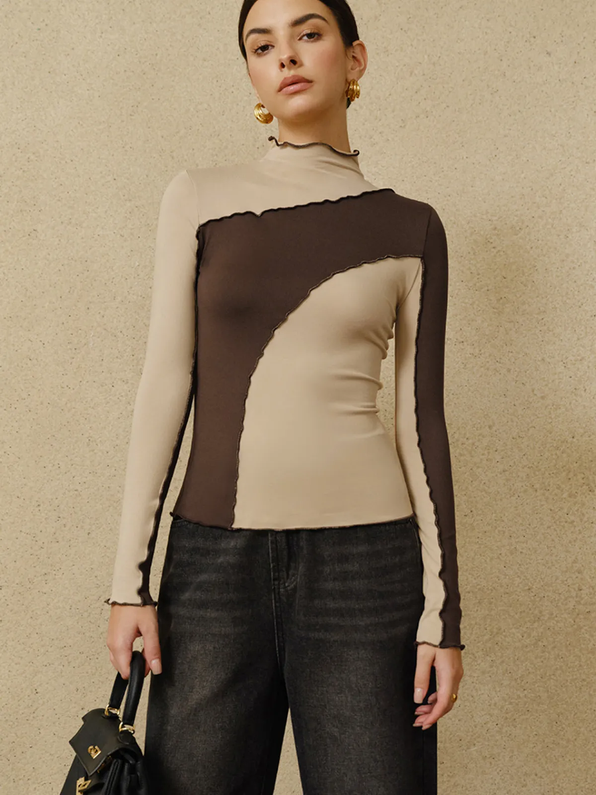 Clearance Color Block Lettuce Trim Jersey Top T-shirts|Tops