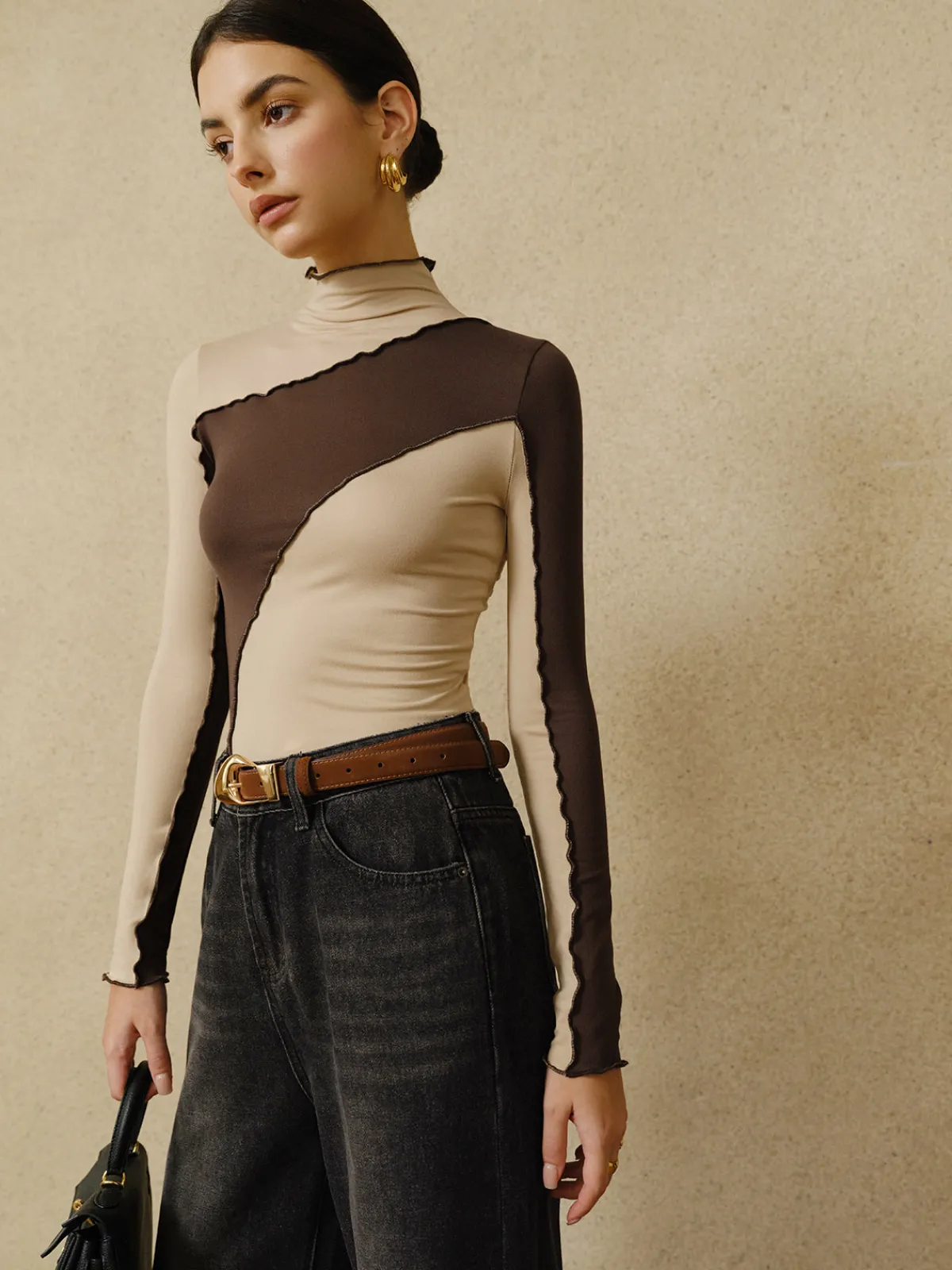 Clearance Color Block Lettuce Trim Jersey Top T-shirts|Tops