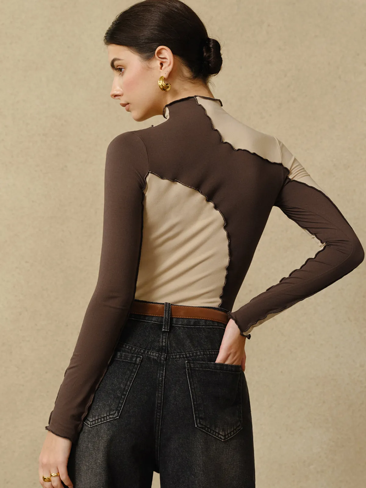 Clearance Color Block Lettuce Trim Jersey Top T-shirts|Tops