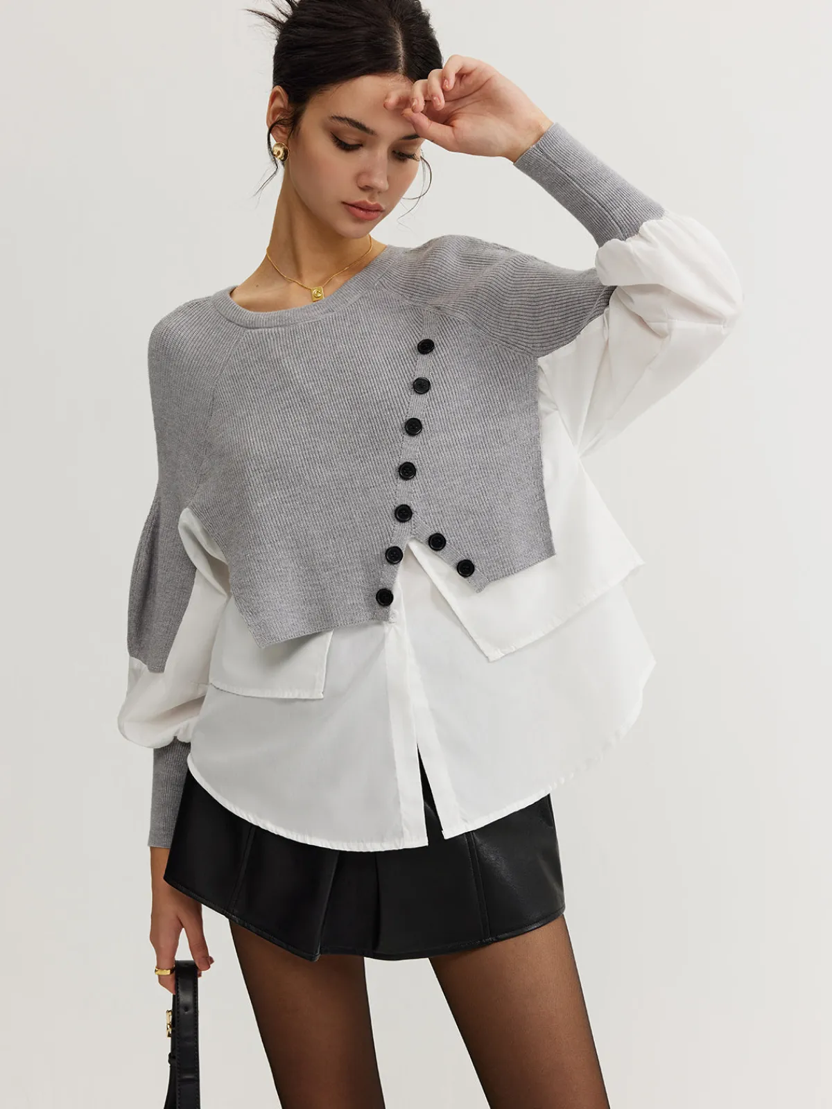 Outlet Color Block Panel Knit Top Sweater Tops|Sweaters & Cardigans