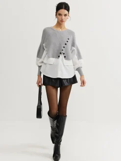 Outlet Color Block Panel Knit Top Sweater Tops|Sweaters & Cardigans