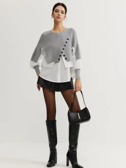 Outlet Color Block Panel Knit Top Sweater Tops|Sweaters & Cardigans