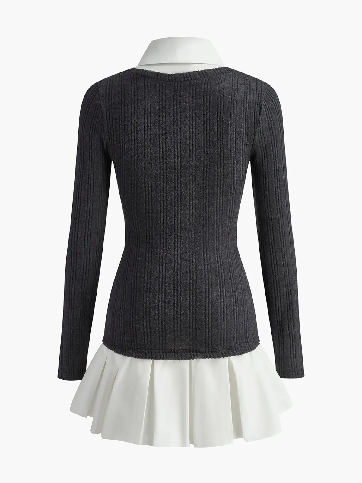 Online Color Block Panel Lapel Knit Dress Sweater Dresses|Casual Dresses