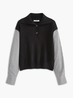 Discount Color Block Panel Lapel Sweater Sweater Tops|Sweaters & Cardigans
