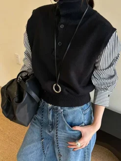 Discount Color Block Panel Lapel Sweater Sweater Tops|Sweaters & Cardigans