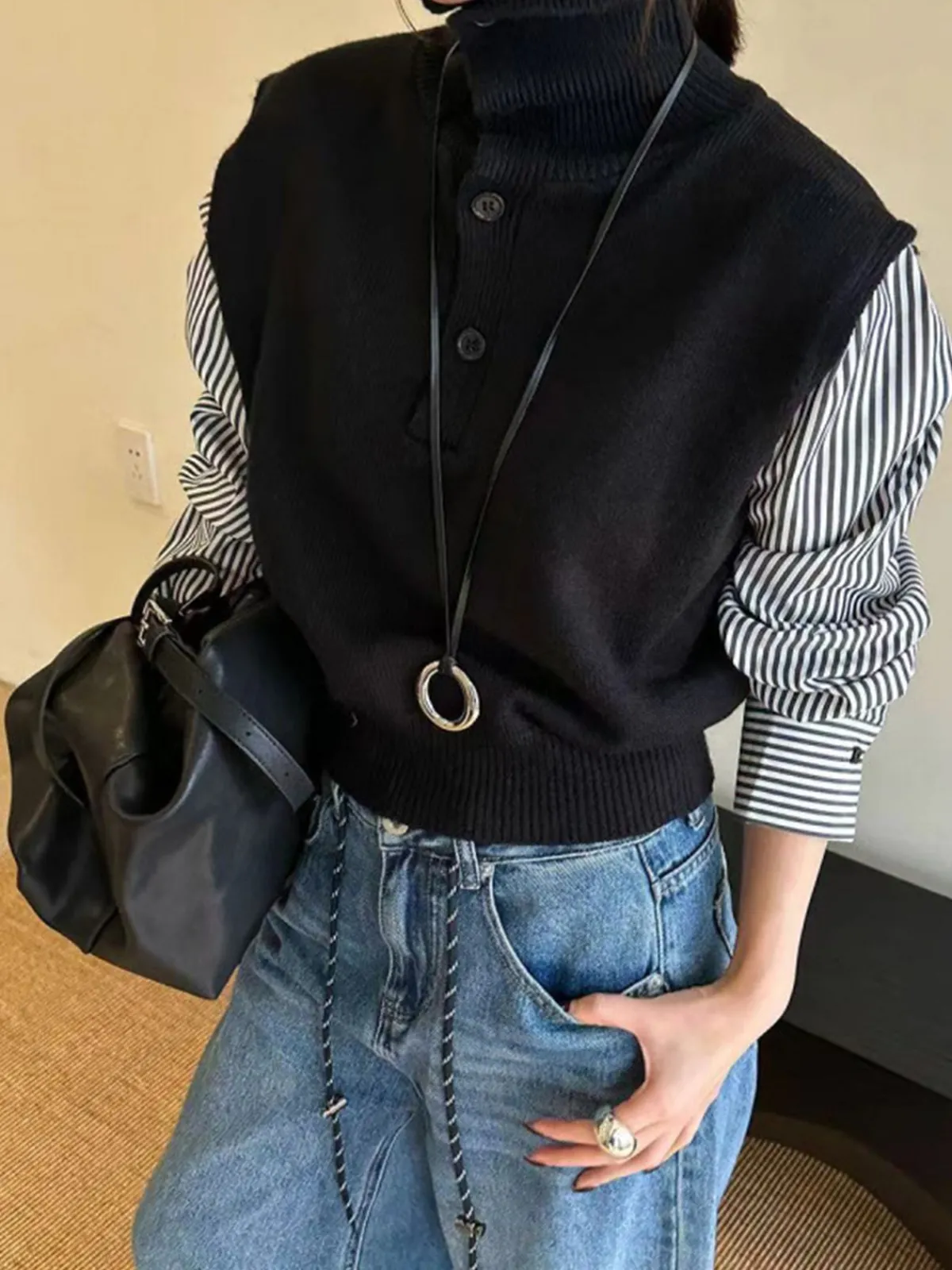 Discount Color Block Panel Lapel Sweater Sweater Tops|Sweaters & Cardigans