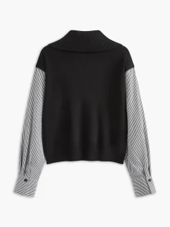 Discount Color Block Panel Lapel Sweater Sweater Tops|Sweaters & Cardigans