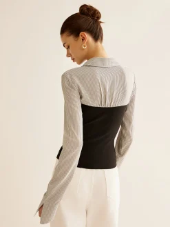 Sale Color Block Panel Polo Blouse Blouses & Shirts|Tops