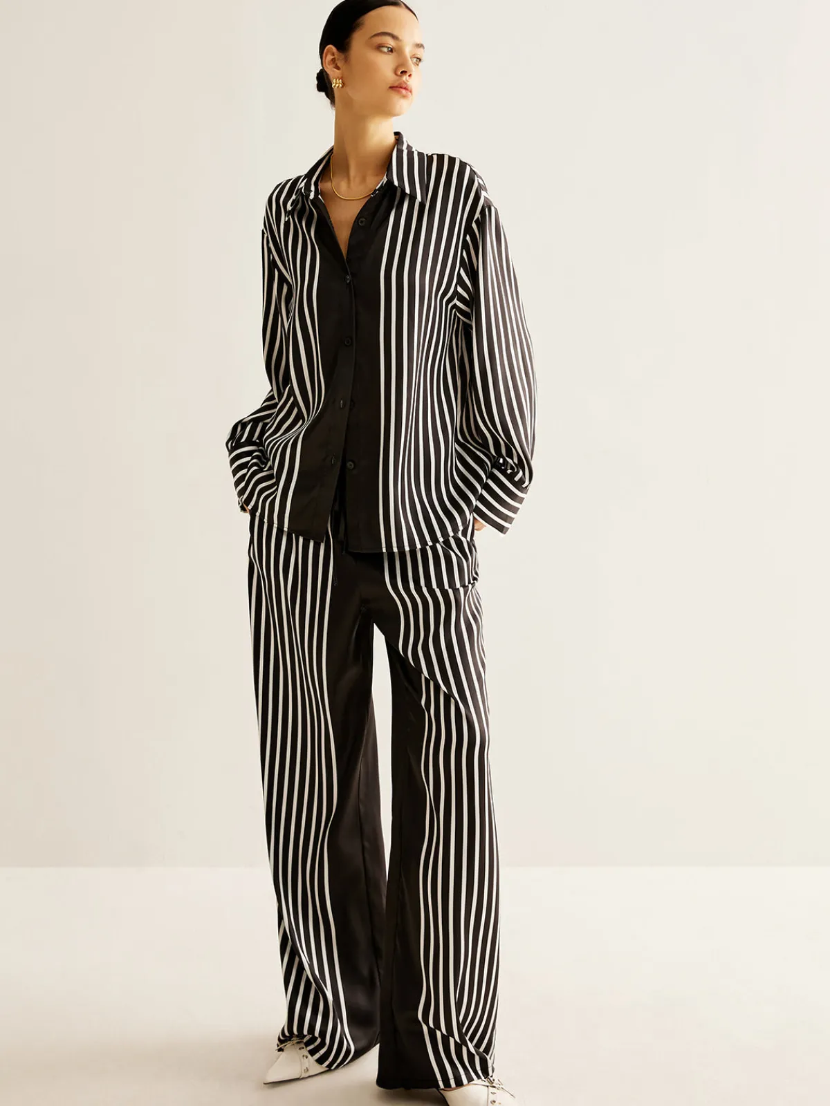Online Color Block Pinstripe Lapel Pants Set Pants Sets|Matching Sets