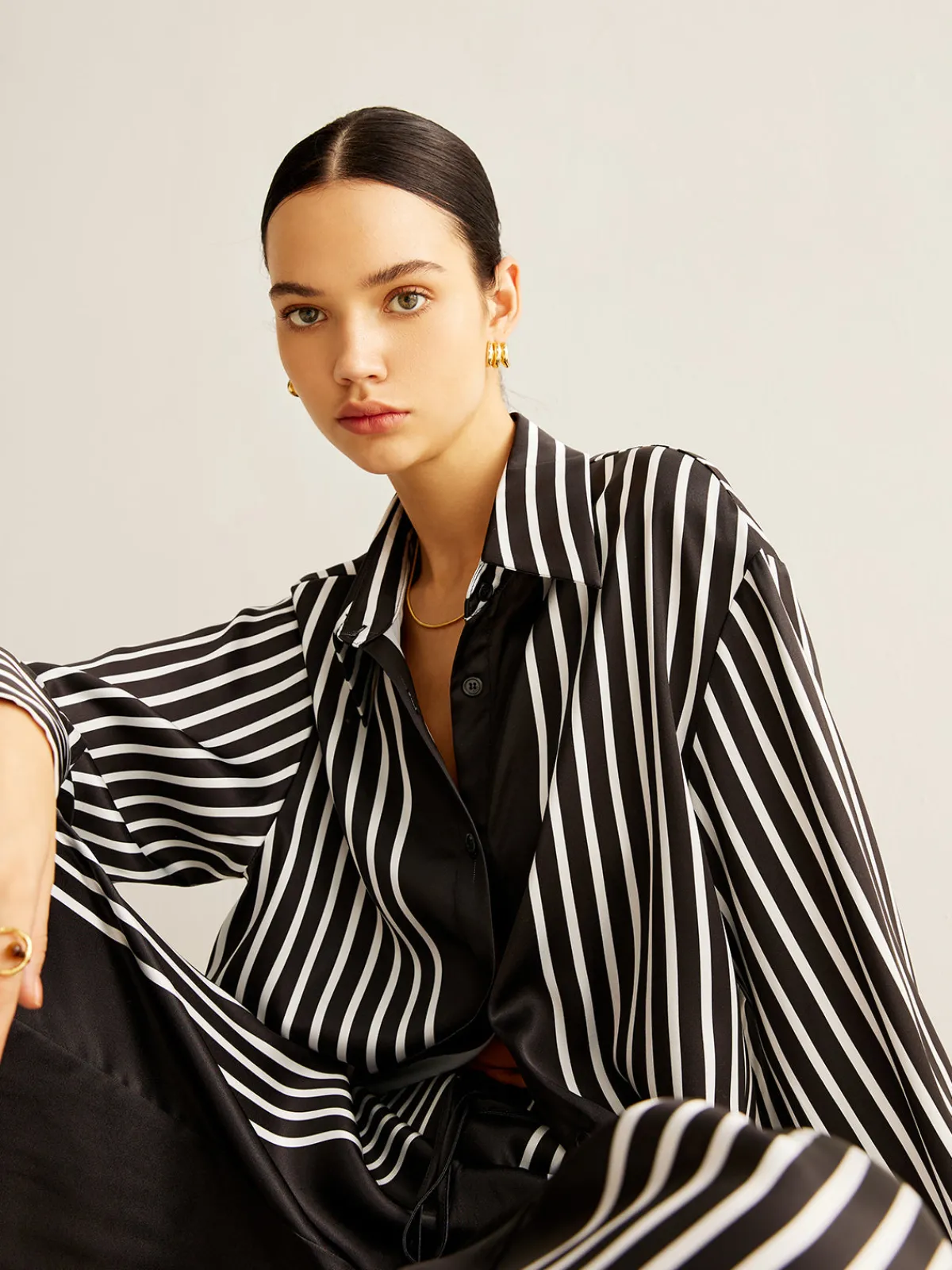 Online Color Block Pinstripe Lapel Pants Set Pants Sets|Matching Sets