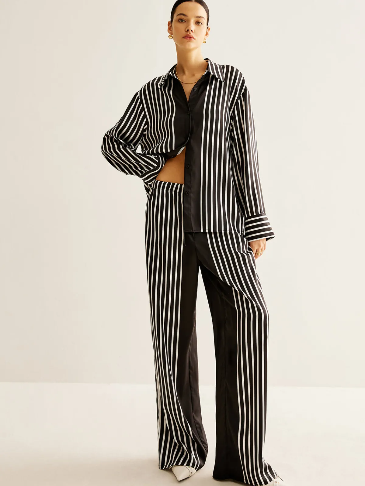 Online Color Block Pinstripe Lapel Pants Set Pants Sets|Matching Sets
