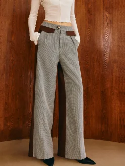 Hot Color Block Plaid Straight Pants Pants|Matching Sets