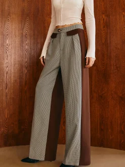 Hot Color Block Plaid Straight Pants Pants|Matching Sets