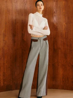 Hot Color Block Plaid Straight Pants Pants|Matching Sets