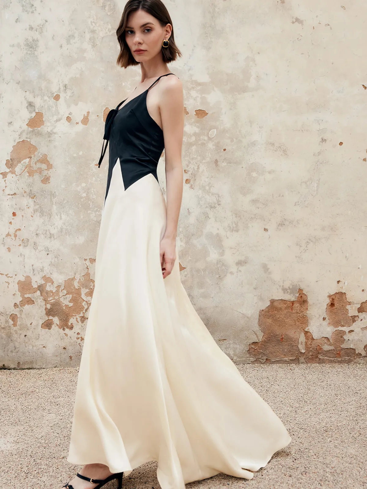 Clearance Color Block Pleated Cutout Cami Long Dress Cocktail & Party Dresses|Summer Dresses