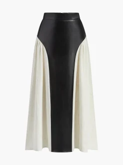 Best Color Block Pleated Faux Leather Panel Skirt Skirts|Bottoms