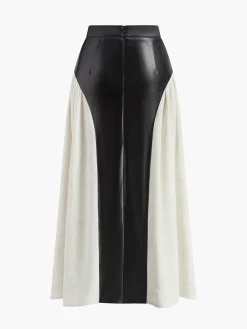 Best Color Block Pleated Faux Leather Panel Skirt Skirts|Bottoms