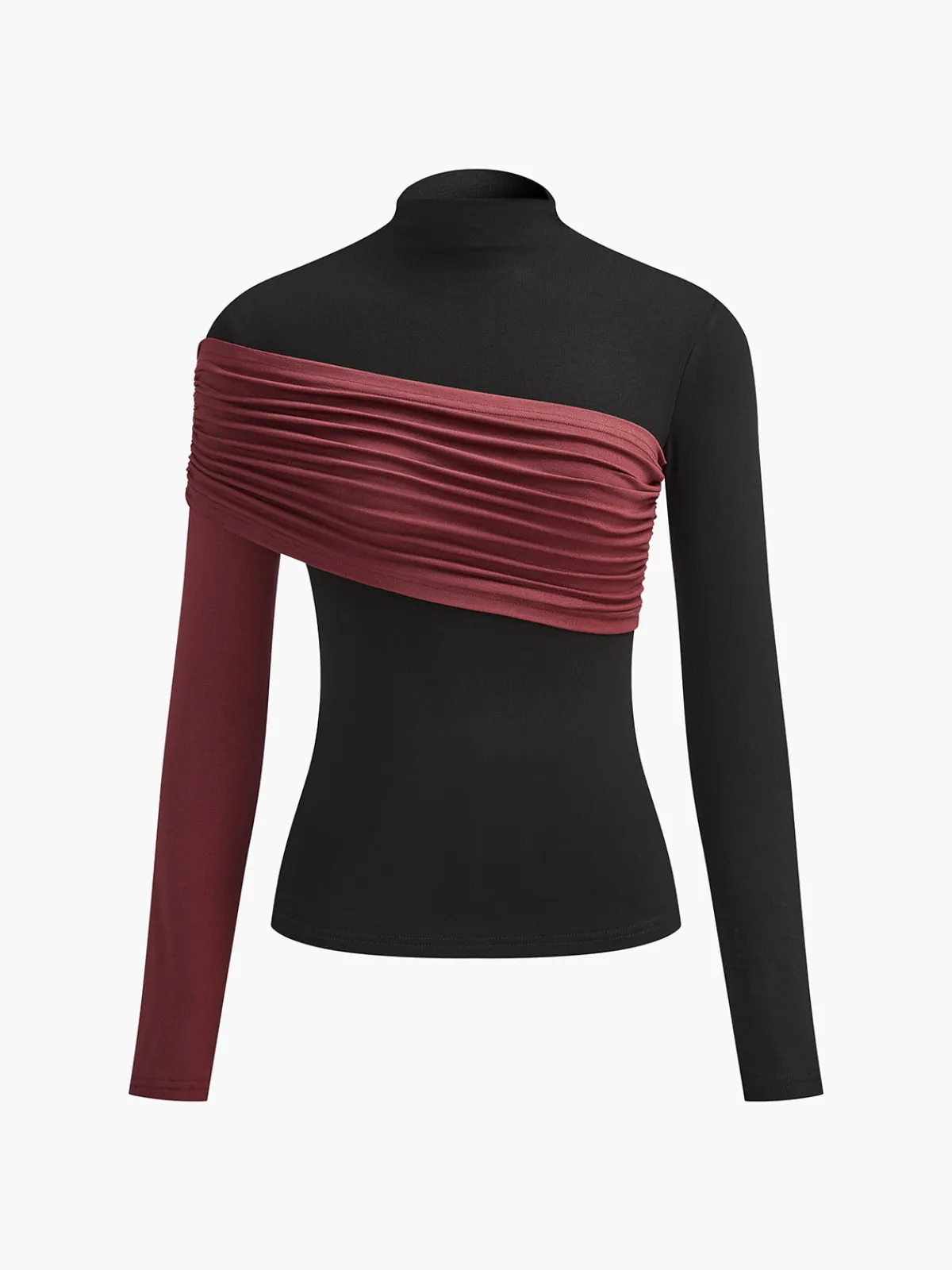 Clearance Color Block Pleated Jersey Slim Top T-shirts|Tops